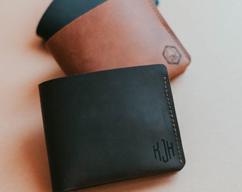 Cartera de cuero personalizada para hombre, regalos personalizados para hombres, regalo del tercer aniversario para el esposo, regalo de cumpleaños para el novio, billetera personalizada para hombres