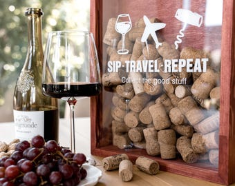 Personalized Travel Cork Box, Wine Cork Shadow Box, Adventure Keepsake Display, Ticket Holder for Travelers, Unique Travel Gift