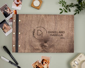 Elegant Minimal Wedding Rings Photo Album, Personalized Modern Scrapbook, Simple Couple Keepsake
