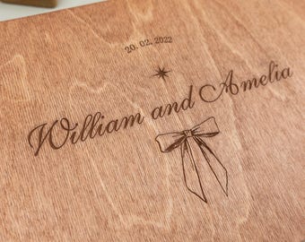 Minimalist Wooden Wedding Album, Personalized Scrapbook for Couples, Simple Wedding Memory Book