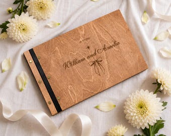 Minimalist Wedding Photo Album, Personalized Wooden Scrapbook, Custom Couple Memory Book, Wedding Rings Design