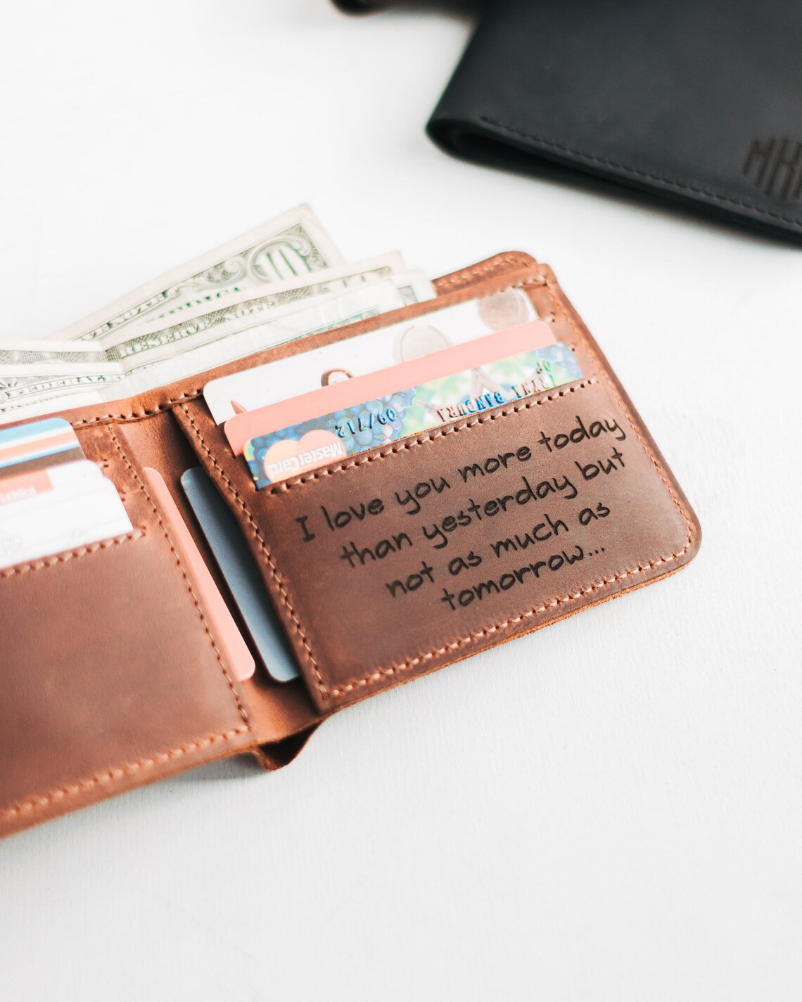 Wallet Men Leather Engraved Initials Wallet Monogram Etsy