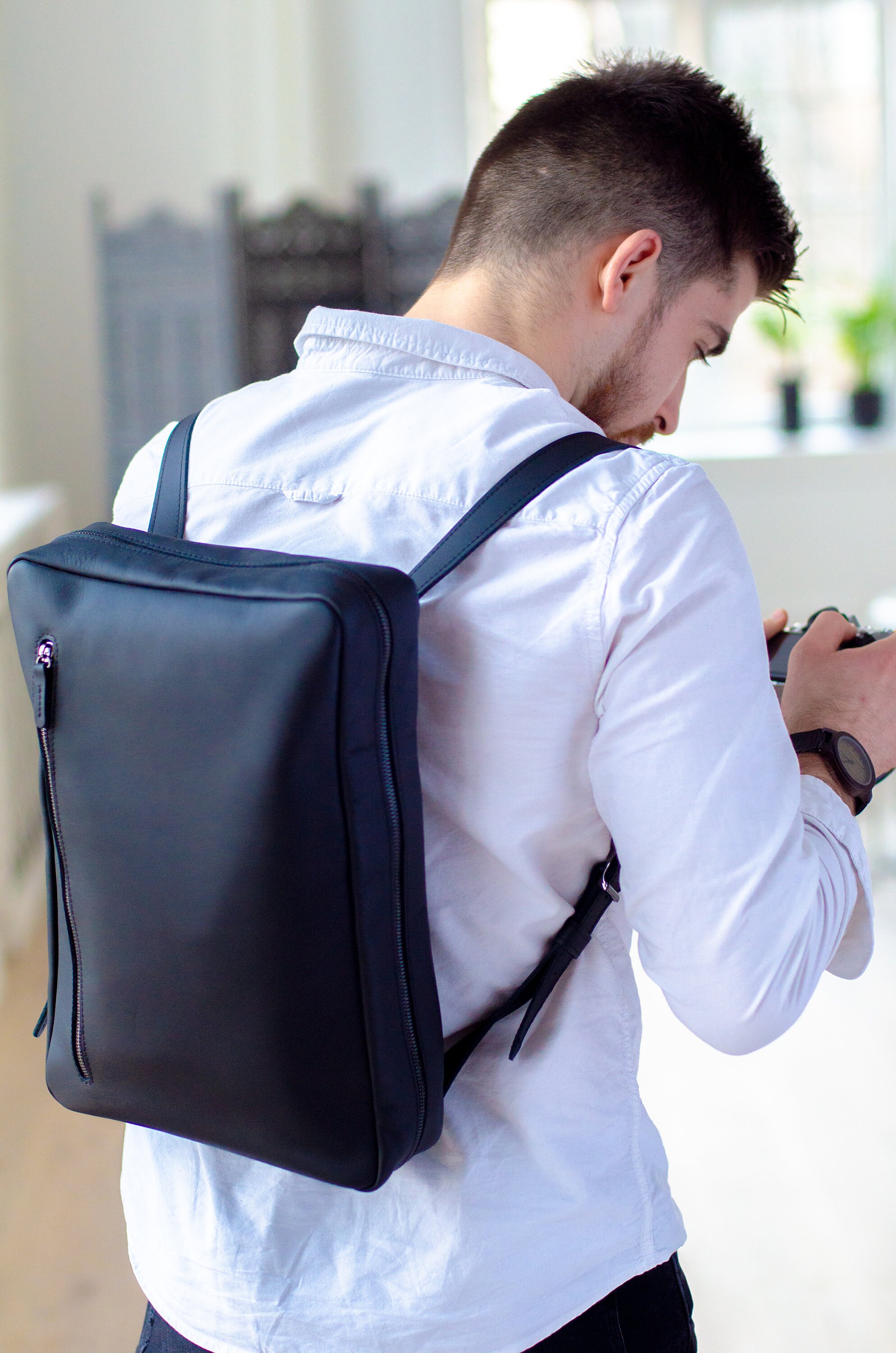 Office Backpack Laptop Leather Backpack Work Backpack for Etsy