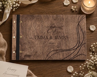 Minimal Wedding Album, Personalized Wooden Scrapbook, Modern Couple Memory Book, Elegant Keepsake