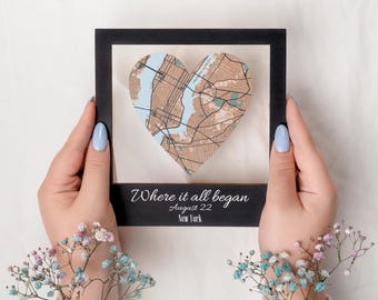 Speciale momenten kunst aan de muur, gepersonaliseerde stadsplattegrond, uniek huwelijkscadeau, relatiegeschenk lange afstand, kaart 5e verjaardag voor pasgetrouwden