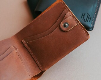 Leather Billfold Wallet, Custom Groomsmen Gift, Handmade Wallet with Monogram, Personalized Gift for Him, Retirement Gift, Classic Wallet