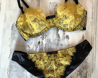 Luxury Honey Moon set by Josephine Lingerie NY. Beauty Push up black lace  bra and silk panties.