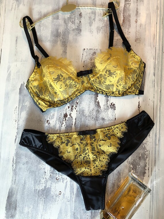 Luxury Honey Moon Set by Josephine Lingerie NY. Beauty Push up Black Lace  Bra and Silk Panties. 