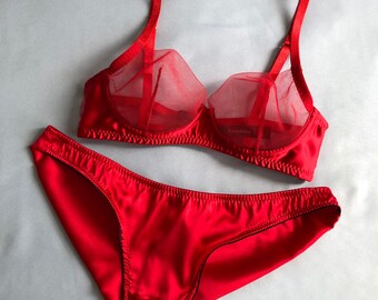 Papillon red silk bralette  Luxury silk bras and lingerie