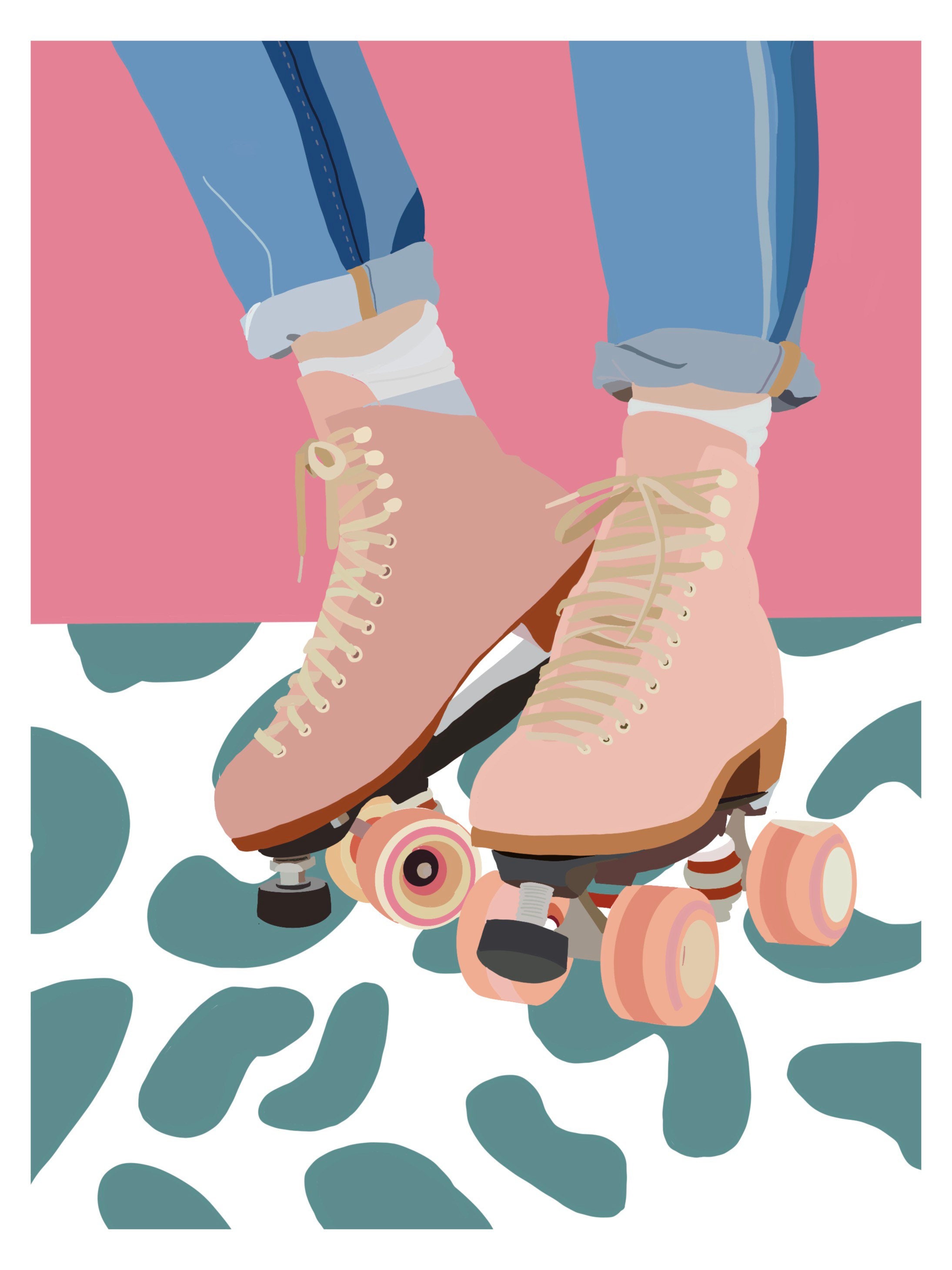 Roller Skating Print // Roller Skating Art // Retro Wall Art Etsy
