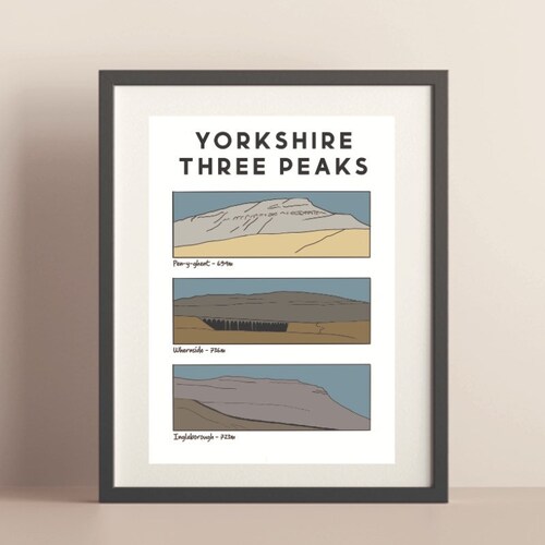 Three Peaks Yorkshire Print Mountain Line Art Gift for Etsy