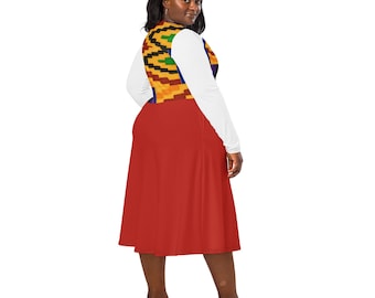 Kente All-over print long sleeve midi dress