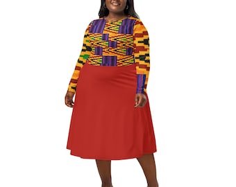 Kente All-over print long sleeve midi dress