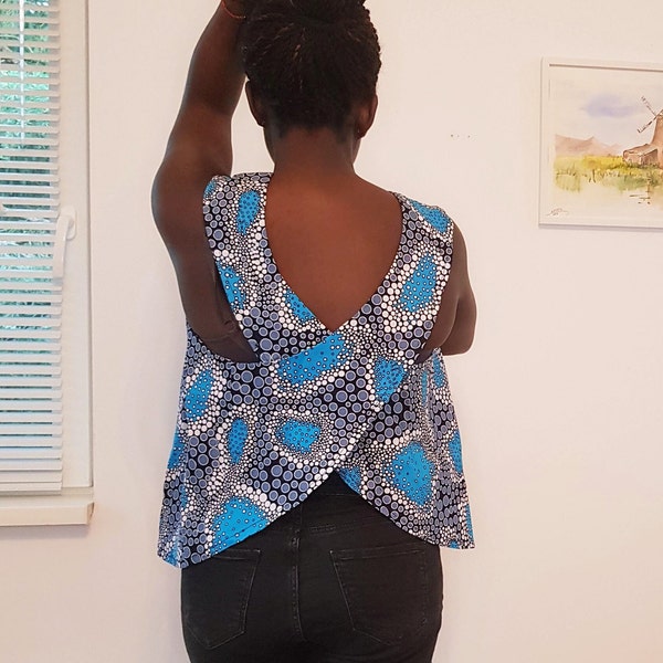 Afrikanisches Printtop, afrikanische Kleidung für Frauen, Crossback Top, Blumentop, Sommertop, Ankara Top, ärmelloses Top