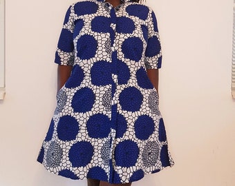 African dress, African print dress, African Ankara dress, blouse dress, dress with pockets, Ankara dress, African clothing for women, Ankara