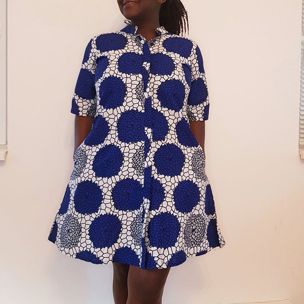 African dress, African print dress, African Ankara dress, blouse dress, dress with pockets, Ankara dress, African clothing for women, Ankara