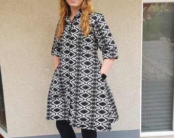 African dress, African print dress, African Ankara dress, blouse dress, dress with pockets, Ankara dress, African clothing for women, Ankara