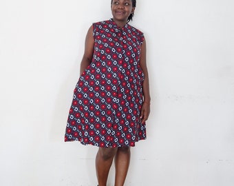 Red dress, summer dress, sleeveless dress, dress with pockets, African dress