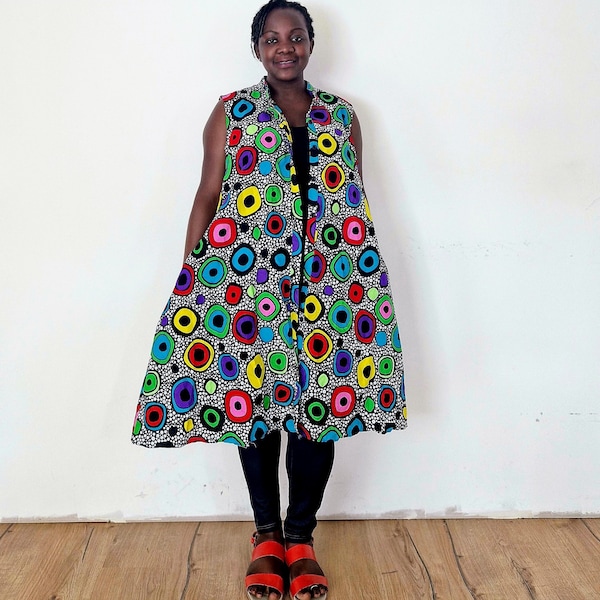 Buntes ärmelloses Kleid, Kleid mit Taschen, Sommerkleid, afrikanisches Printkleid