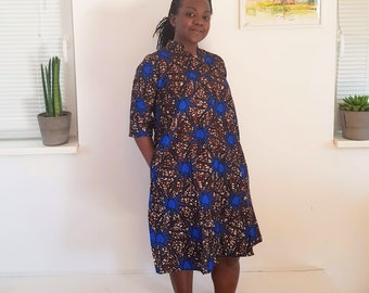 African dress, African print dress, African Ankara dress, blouse dress, dress with pockets, Ankara dress, African clothing for women, Ankara