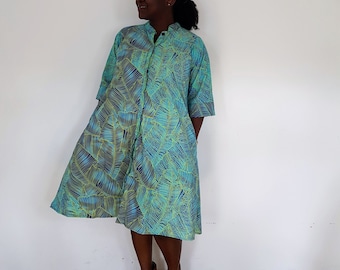 Africa dress for woman, Green dress, shirt dress, dress with pockets