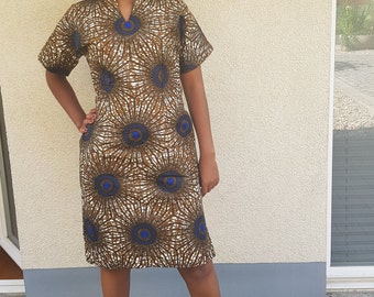 African dress, African print dress, African Ankara dress, shirt dress, dress with pockets, shift dress, African clothing for women, Ankara