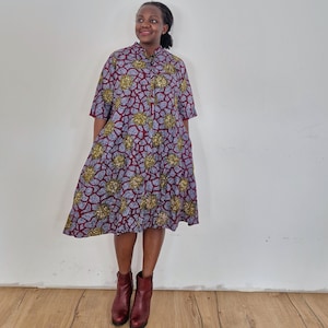 Ankara Dress, Africa Dress, Kente Dress, Shirt dress, Blouse dress, Kitenge dress, Ankara midi dress, plus size ankara dress