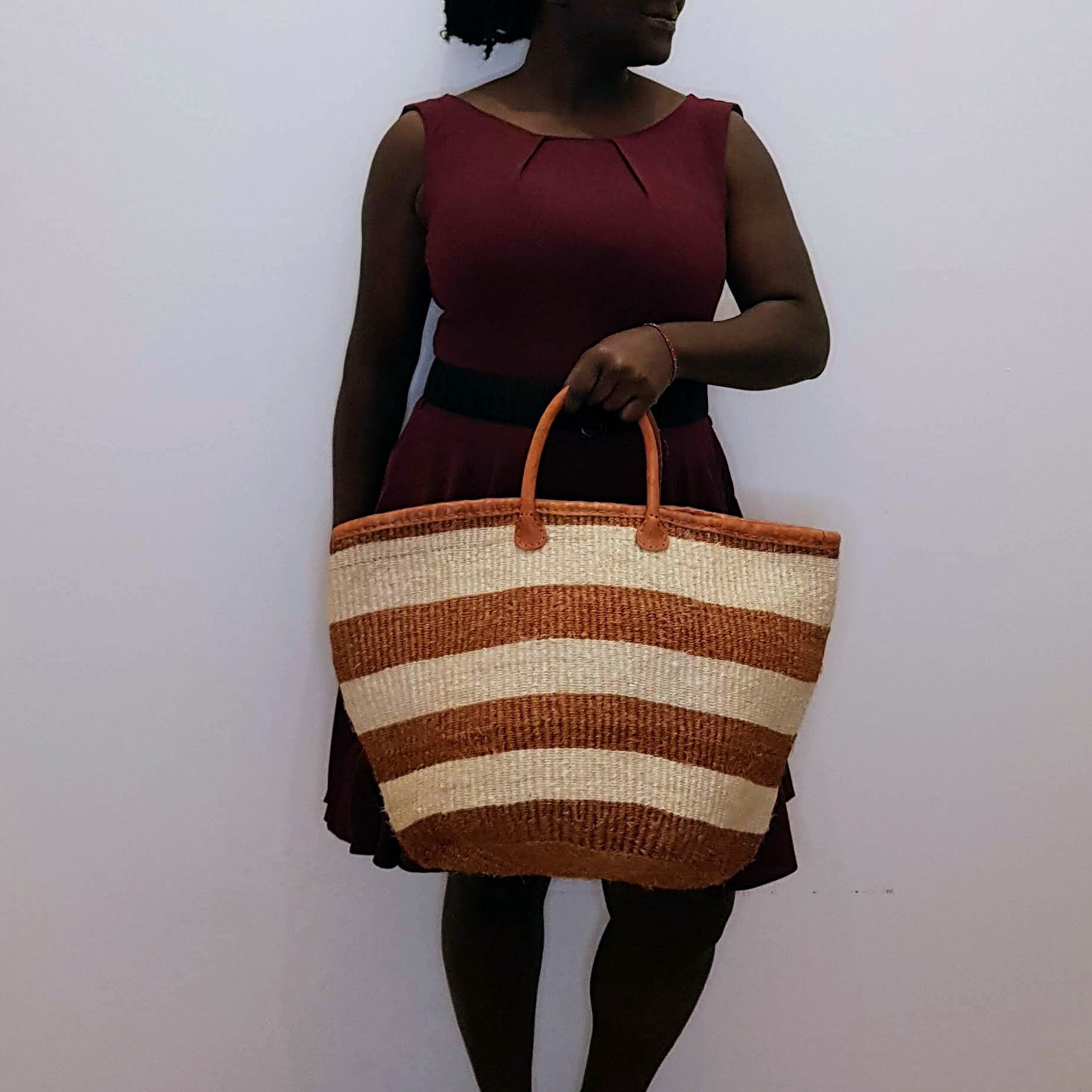 Jenna Bee Sisal Basket Bag - Peach Striped | Garmentory