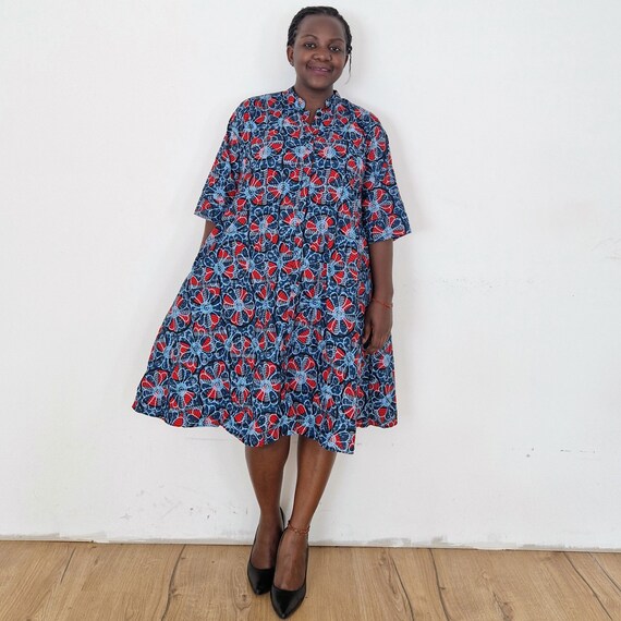 Blue Dress Shirt Dress Blouse Dress Dress With Pockets Africa Dress Etsy UK