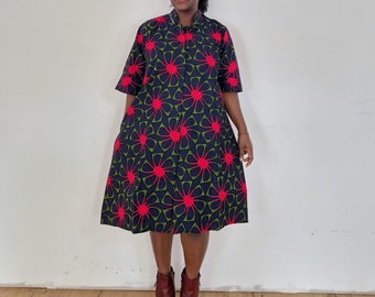 Africa Dress, Africa Shirt dress, Blouse dress, Kitenge dress, midi dress