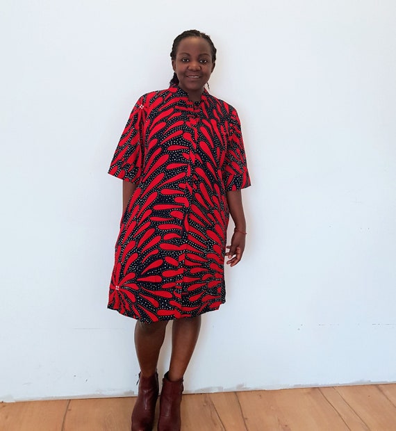 Red Dress Shirt Dress Dress With Pockets Africa Dress for Woman Etsy