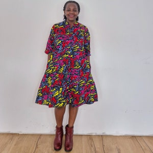 Ankara Dress, Africa Ankara Dress, Shirt dress, Blouse dress, dress with pockets, Africa dress for woman