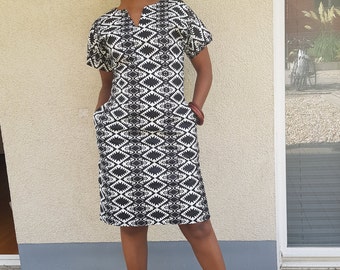 African dress, African print dress, African Ankara dress, shirt dress, dress with pockets, shift dress, African clothing for women, Ankara