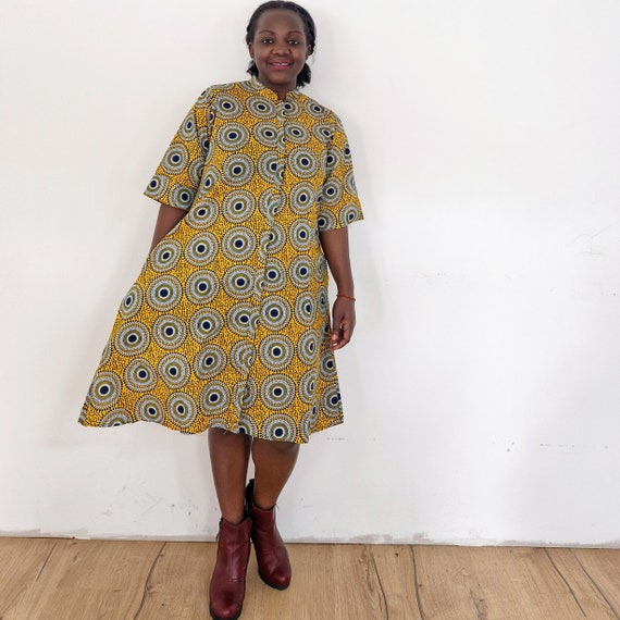 Long yellow top shirt dress