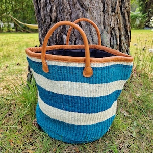Sisal basket, tote bag, blue handmade sisal bag, shopping bag, jute bag