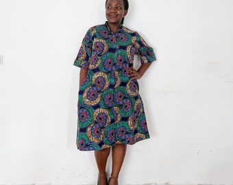 Green dress, shirt dress, dress with pockets, Africa dress, African print dress, Africa dress for woman