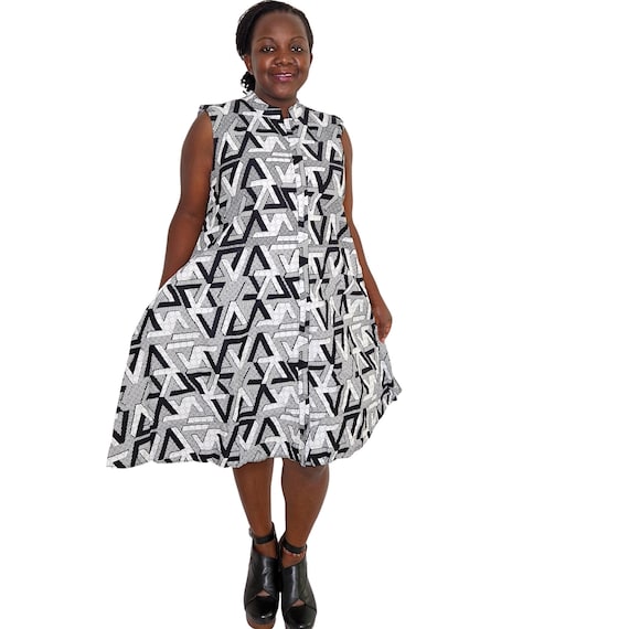 Black and White Dress, Africa Dress, Kitenge Dres, Sleeveless Dress, Dress  With Pockets, Summer Dress - Etsy