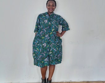 Africa dress, African shirt dress, Shirt dress, Ankara dress, African clothing for women, buttoned dress, loose dress