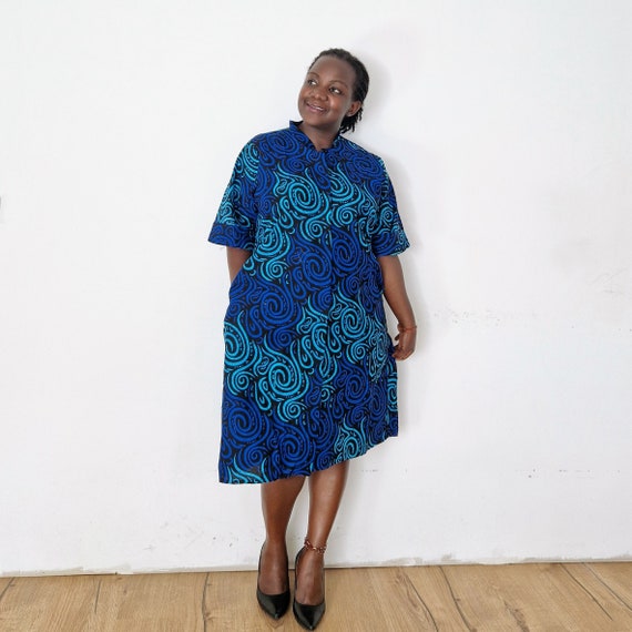 Buy Blue Kitenge Dress With Pockets, African Print Cotton A-line Online in  India - Etsy