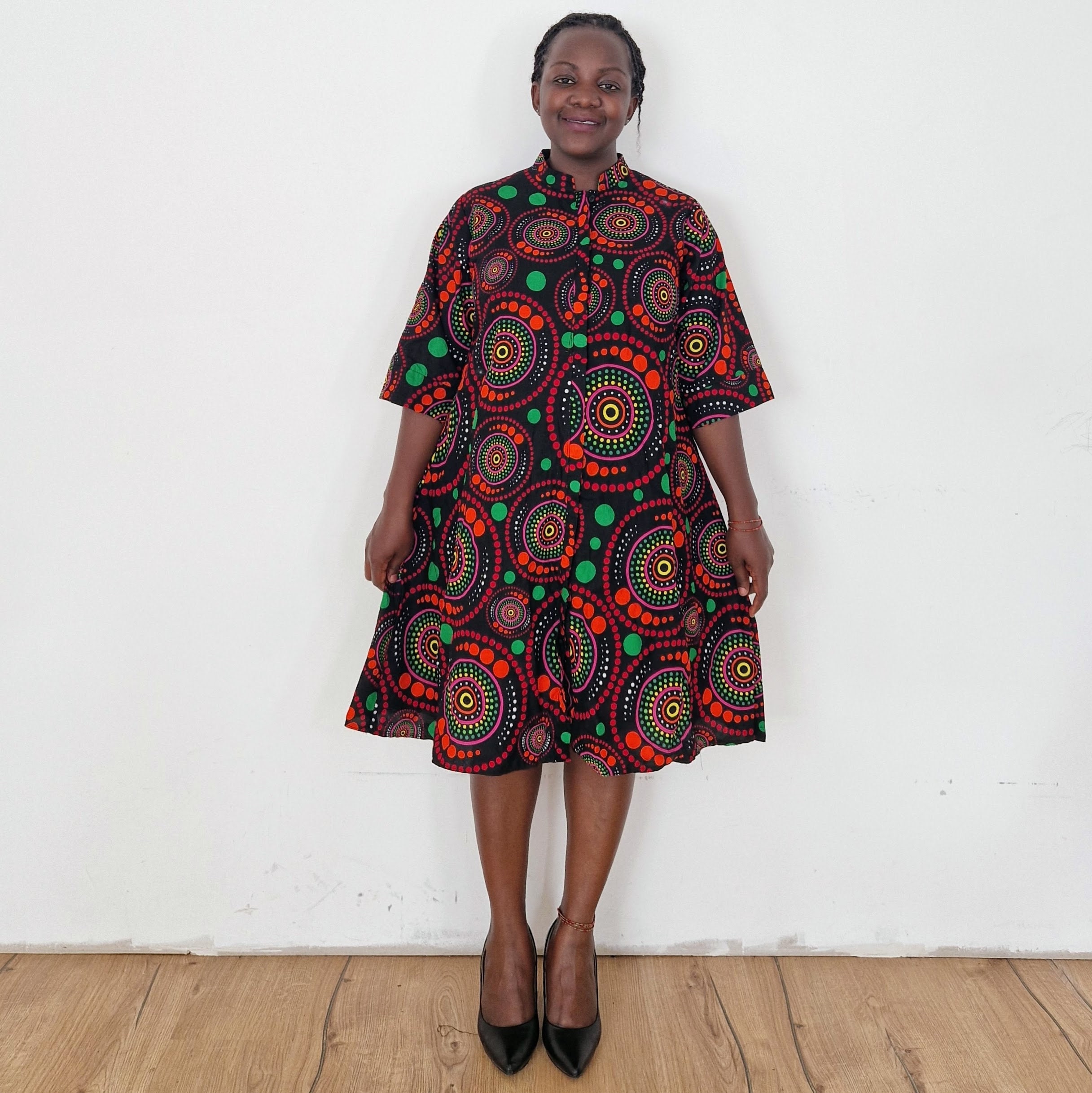 Red Dress Shirt Dress Dress With Pockets Africa Dress for Woman