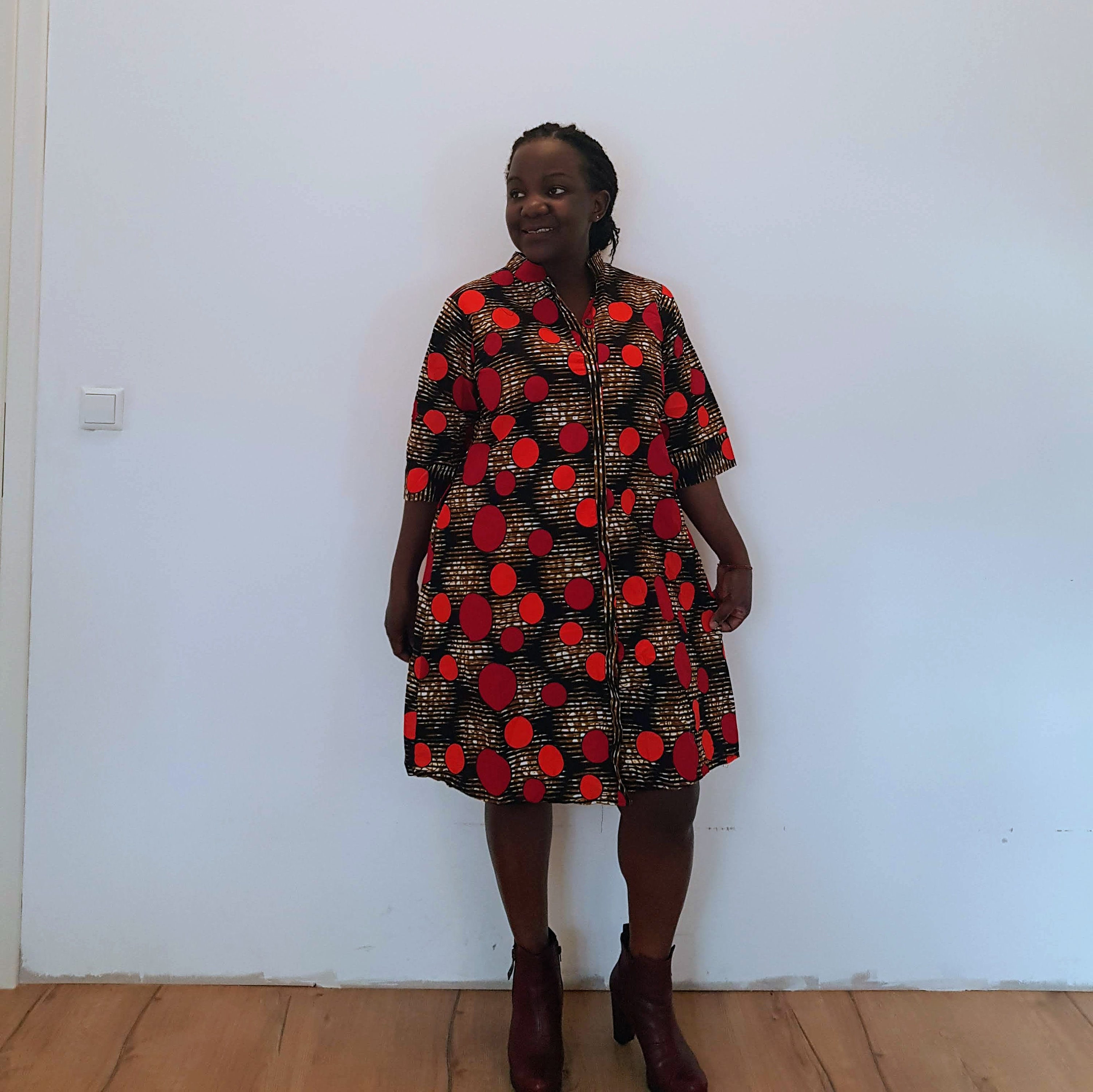 African Print Dress With Pockets, Polka Dot Dress, Red Dress