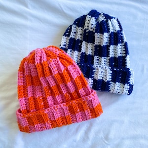 PATTERN - Checked Ribbed Crochet Beanie Hat Beginner Pattern Digital Download