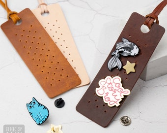 XXL Enamel pin display tag for handbags. Upcycled leather, pin badge holder. Eco-friendly