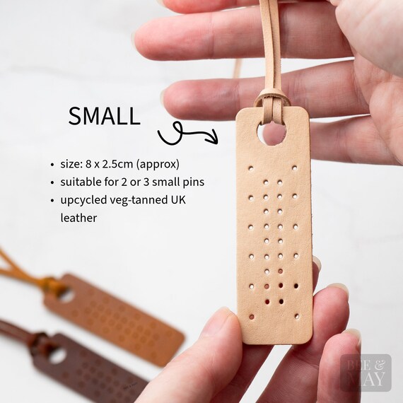Small Enamel Pin Display Tag for Handbags. Upcycled Leather, Pin