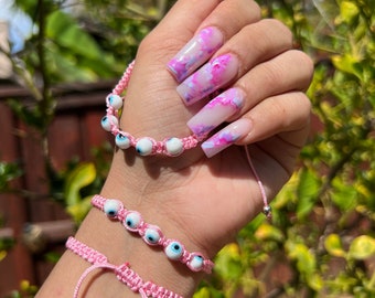 Light Pink Evil Eye Hamsa Bracelet, Bracelets for women, jewelry, gift, unique gifts, best friend gifts, gift for her, friendship bracelet