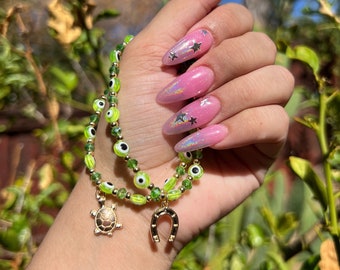 Lime Green Evil Eye Bracelet, jewelry, gift, unique gifts, best friend gifts, gift for her, friendship bracelet