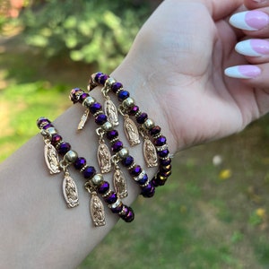 Purple Beaded Protection Bracelet, Virgen De Guadalupe Bracelet, gift, unique gifts, best friend gifts, gift for her, friendship bracelet