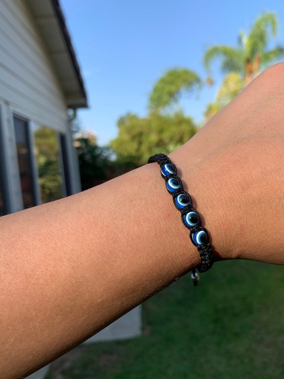 Evil Eye Protection Bracelet, White Blue Bead Bracelet, Blue Evil Eye Beads Blue