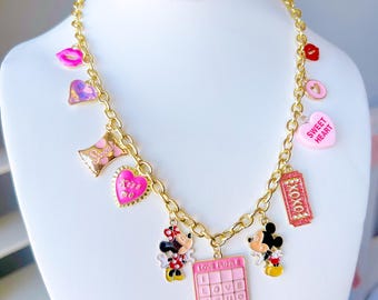 Sweethearts Valentines Minnie and Mickey Necklace – 18K Gold Plated