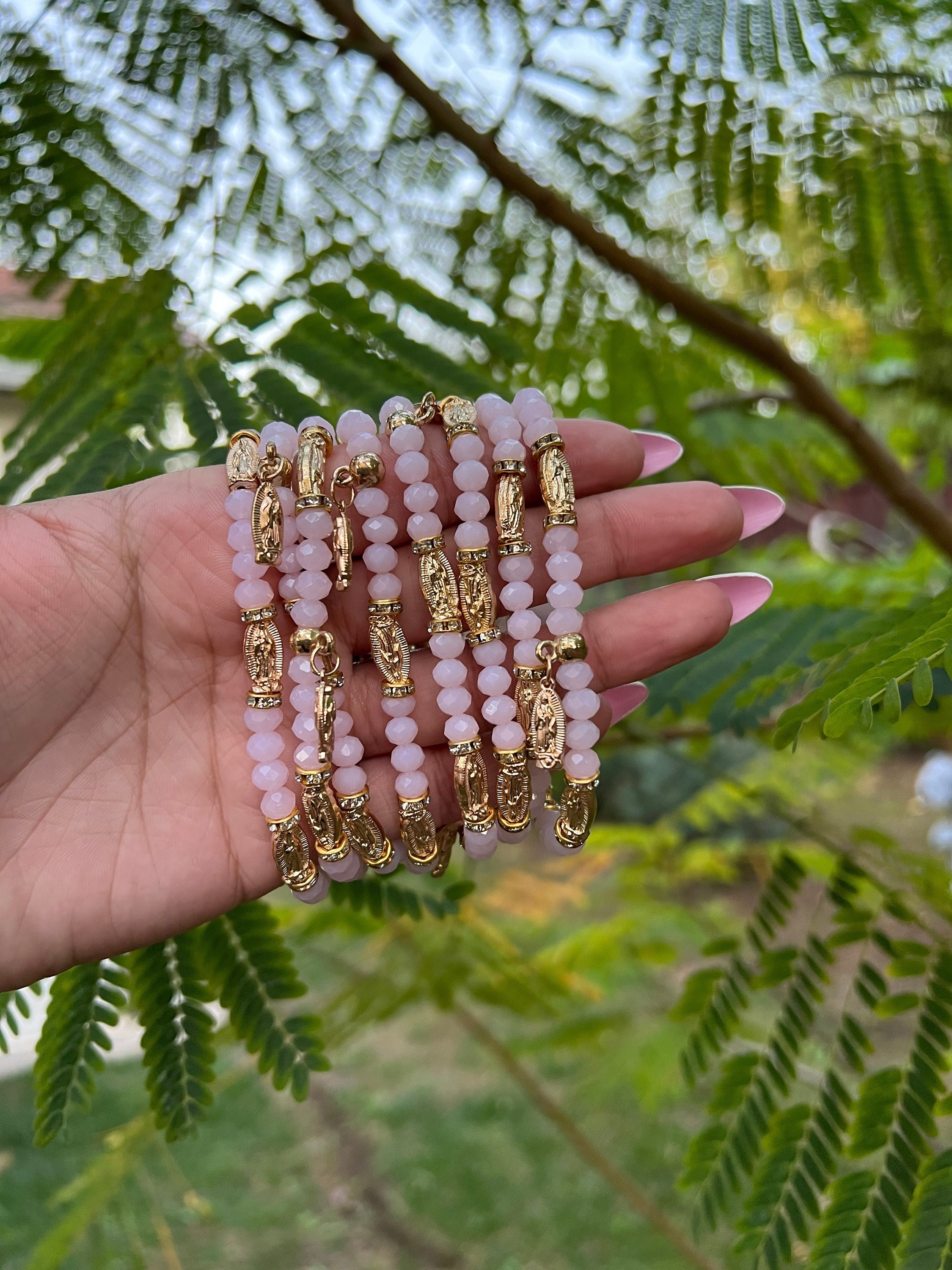 Pink Rose Gold Virgen De Guadalupe Bracelet, Good Luck Bracelet